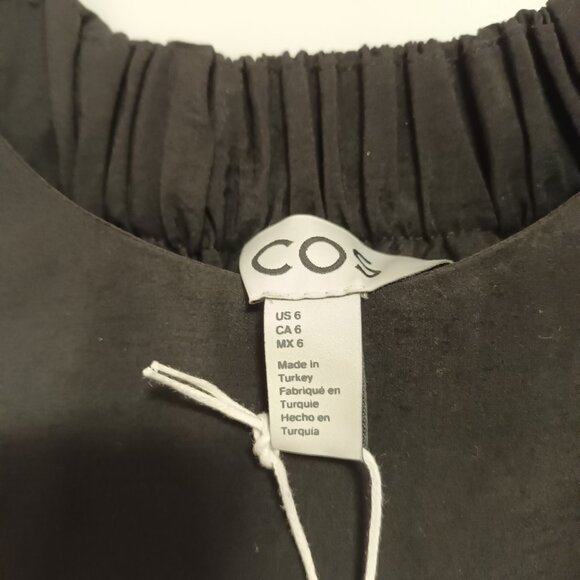 COS RACER-NECK SLEEVELESS SIDE-SEAM POCKETS MIDI BLACK MODAL-BLEND DRESS US 6 - Picture 7 of 14